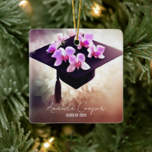 Stylish Unique Orchids Graduation Ceramic Ornament