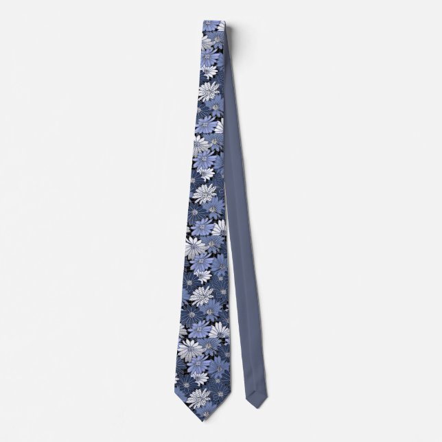 Stylish Unusual Blue Grey Polka Dot Flowers Tie (Front)