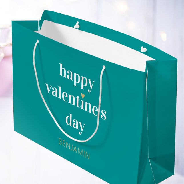 Stylish Valentine's Day Heart Blue Green Large Gift Bag (Creator Uploaded)