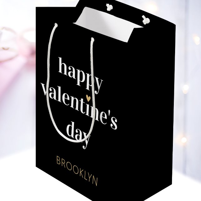 Stylish Valentine's Day Heart Custom Name Black Medium Gift Bag (Creator Uploaded)