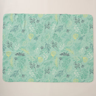 Stylish various foliage green pattern sherpa blanket