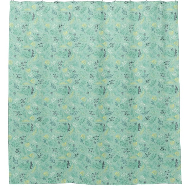 Stylish various foliage green pattern shower curtain (Front)