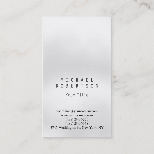 Stylish Vertical Grey Light Plain Business Card (Front)