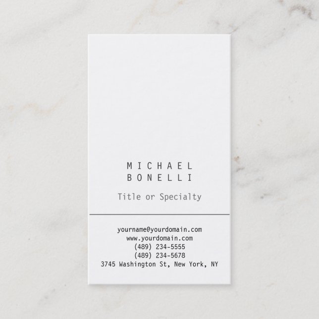 Stylish Vertical White Simple Business Card (Front)