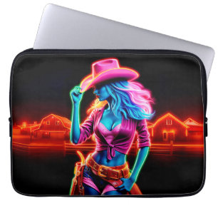 Stylish vibrant cowgirl with retro neon lighting laptop sleeve