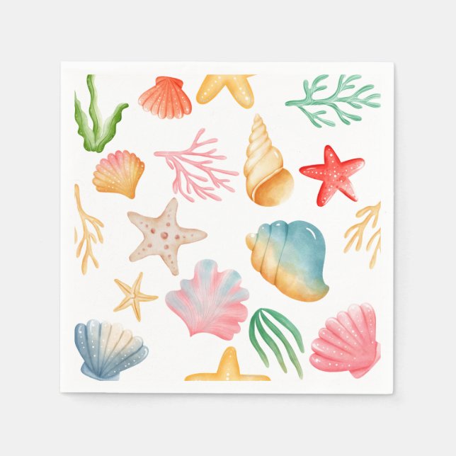Stylish Vibrant Ocean Marine Sea Shell Colourful Napkin (Front)
