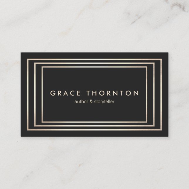 Stylish Vintage Black Gold Border Business Card (Front)