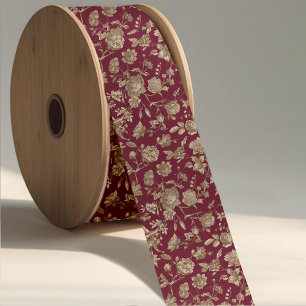 Stylish vintage dark red grey toile de jouy grosgrain ribbon