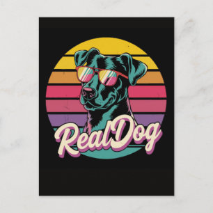 Stylish vintage dog illustration with 80s vibes holiday postcard