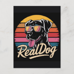 Stylish vintage dog illustration with 80s vibes holiday postcard