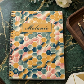 Stylish Vintage Geometric Hexagons Personalized Notebook