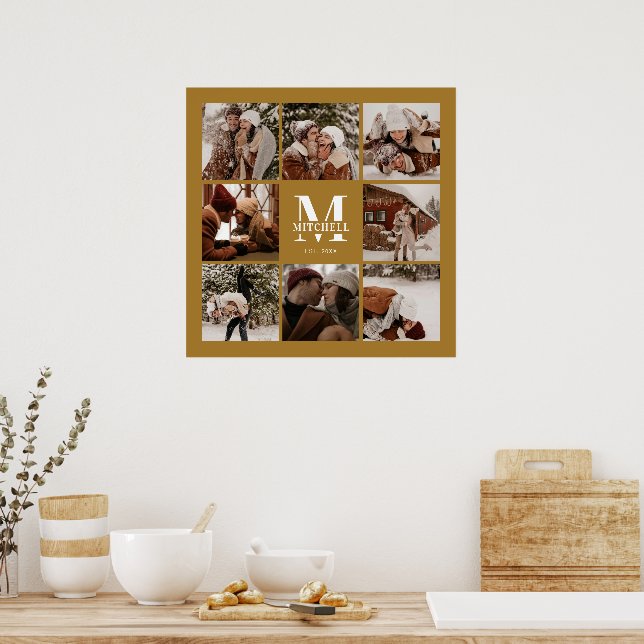 Stylish Vintage Gold Family Photo Collage Keepsake Poster (Kitchen)