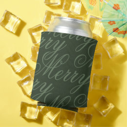 Stylish Vintage Green Script Merry Christmas Party Can Cooler