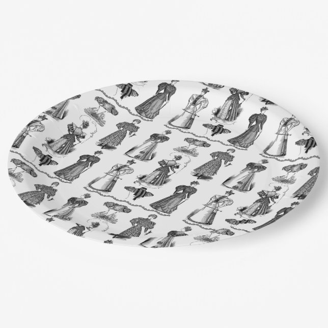 Stylish Vintage Ladies Black and White Party Plate (Angled)