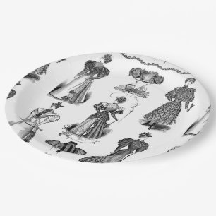 Stylish Vintage Ladies Black and White Party Plate