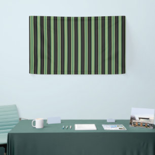 Stylish Vintage Olive Sage Green Black 3D Striped Banner