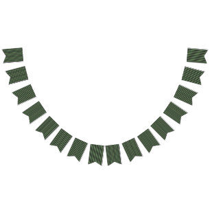 Stylish Vintage Olive Sage Green Black 3D Striped  Bunting