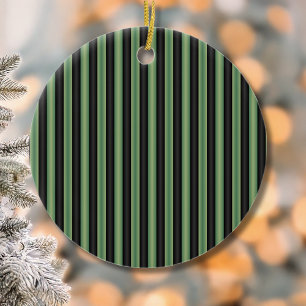 Stylish Vintage Olive Sage Green Black 3D Striped Ceramic Ornament