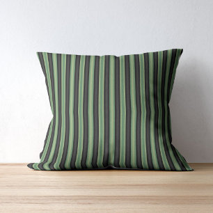 Stylish Vintage Olive Sage Green Black 3D Striped Cushion