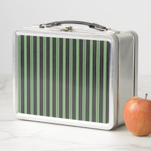 Stylish Vintage Olive Sage Green Black 3D Striped  Metal Lunch Box