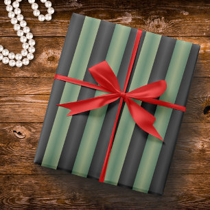 Stylish Vintage Olive Sage Green Black 3D Striped Wrapping Paper