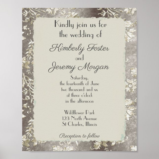 Stylish Vintage Pewter Wedding Invitation Poster (Front)