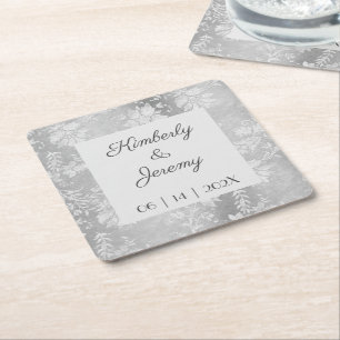 Stylish Vintage Pewter Wedding Square Paper Coaster