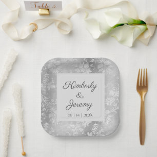 Stylish Vintage Pewter Wedding  Square   Paper Plate