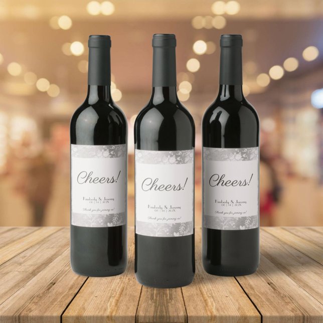 Stylish Vintage Pewter Wedding  Wine Label (Creator Uploaded)