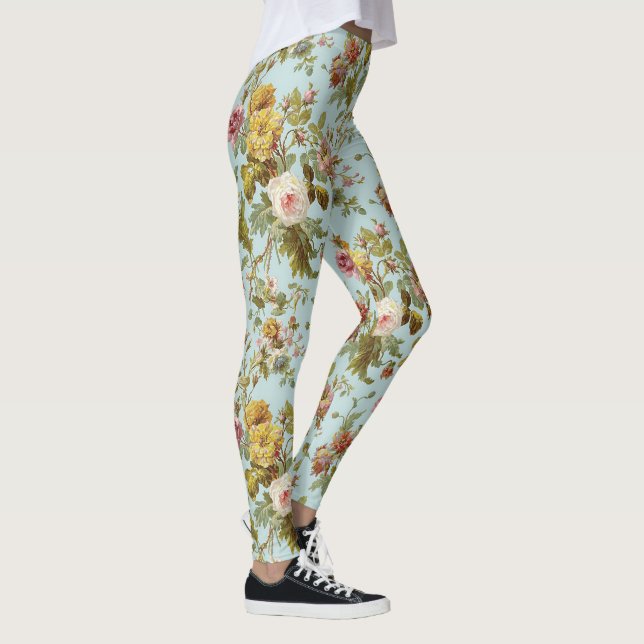 Stylish Vintage Pink Roses Flower Pattern Leggings (Right)