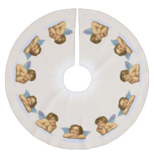 Stylish Vintage Raphael Cherubs on Ivory Brushed Polyester Tree Skirt