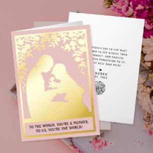 Stylish Vintage Retro Rose Pink Mum Child Flora Foil Holiday Card