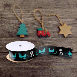 Stylish Vintage Turquoise Sleigh Glitter Monogram Satin Ribbon