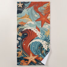 Stylish Vintage Waves and Starfish