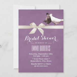 Stylish Violet Love Birds Bridal Shower Invitation