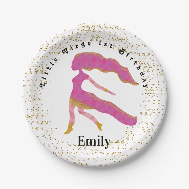 Stylish Virgo 1st Birthday & Gold Confetti  Paper Plate (Front)