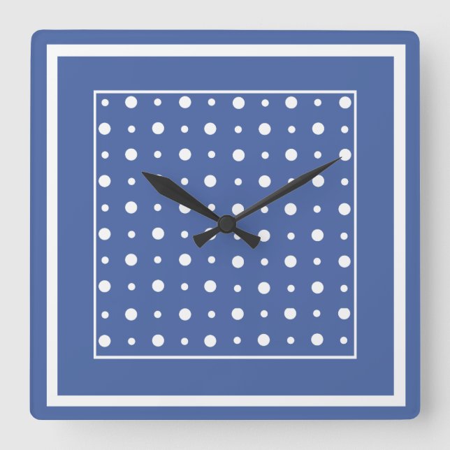 Stylish Wall Clock, Dark Blue Polka Dots Square Wall Clock (Front)