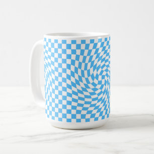 Stylish Warped Checkered Pattern Blue & White Coffee Mug