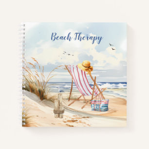 Stylish Watercolor Beach Ocean Monogram Notebook