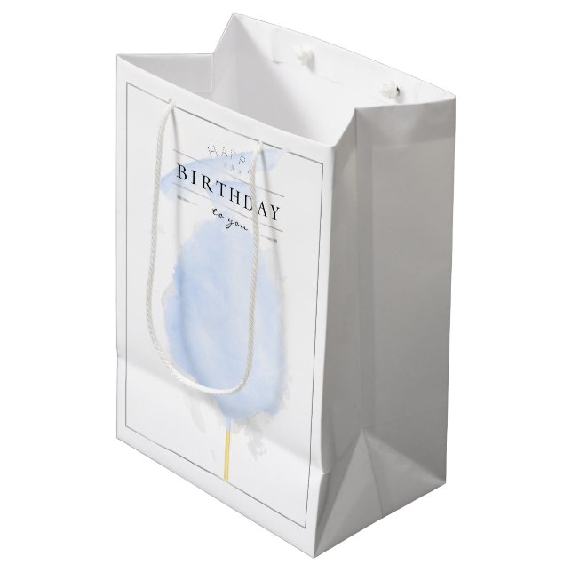 Stylish Watercolor Blue Cotton Candy Birthday Medium Gift Bag (Front Angled)