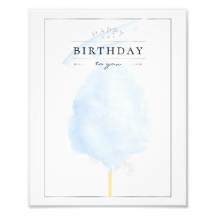 Stylish Watercolor Blue Cotton Candy Birthday Photo Print