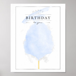 Stylish Watercolor Blue Cotton Candy Birthday Poster