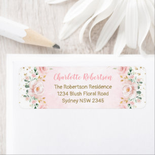 Stylish Watercolor Blush Floral Return Address Label