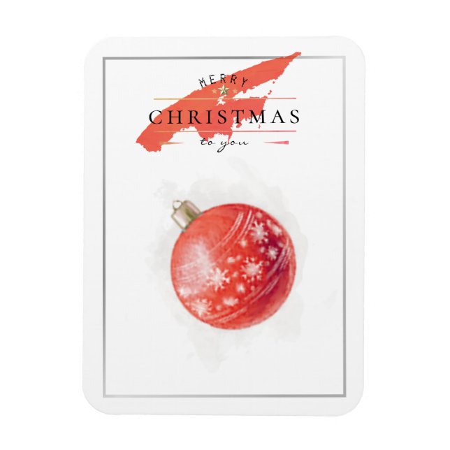 Stylish Watercolor Christmas Tree Red Ball Magnet (Vertical)