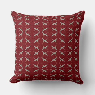 Stylish watercolor cranes on dark Cherry Red Cushion