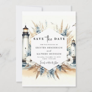 Stylish Watercolor Design Lighthouse Wedding Save The Date