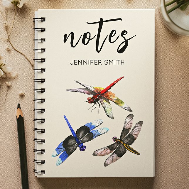 Stylish Watercolor Dragonflies Classic Spiral Notebook (Creator Uploaded)