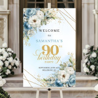 Stylish Watercolor dusty blue gold 90th birthday