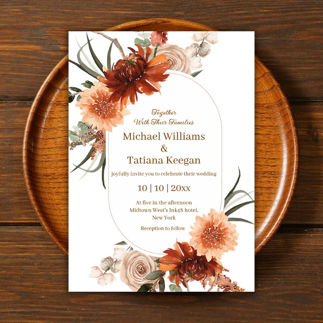 stylish watercolor fall floral terracotta wedding  invitation (Creator Uploaded)