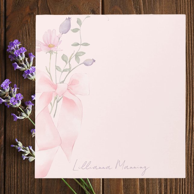 Stylish Watercolor Floral Trendy Elegant Pink Bow Notepad (Creator Uploaded)